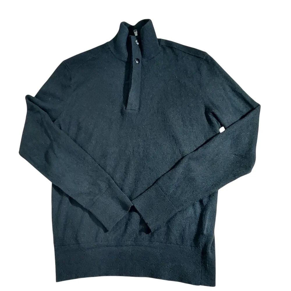 Banana Republic black Merino blend double placket pullover sweater M